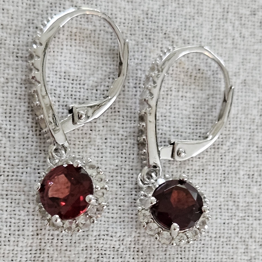 Red Garnet Rhodium over Sterling Silver Earrings 2.63 ctw